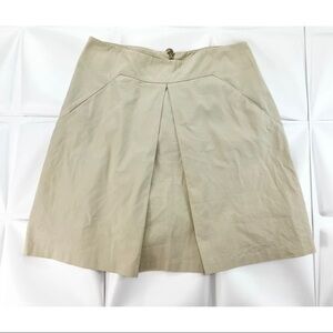 Michael Kors Sz 10 Khaki Chino A Line Pleated Front Skirt Career Work Logo Zip